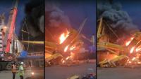 Crane overturns, bursts into flames at Mumbai port; dramatic visuals show black smoke