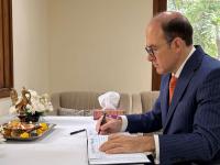 Argentine envoy Mariano Caucino signs Book of Condolence at Nepal Embassy in India following devastating floods
