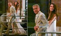 Amal Clooney wears bridal white fringed dress as she and George dine at same restaurant where they celebrated their iconic Venetian wedding 12 years ago