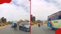 Kenyans react as boda boda rider narrowly escapes head-on collision with matatu