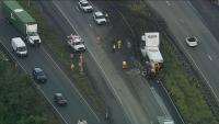 Overturned truck causing major traffic issues on Blue Route NB in Delaware County