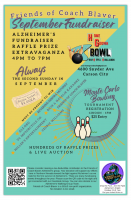 Friends of Coach Blaver September Fundraiser benefiting the Fight Against Alzheimer’s at Home Grown Bowl Sunday September 13th will feature a Raffle Prize Extravaganza and Monte Carlo Bowling Tournament!
