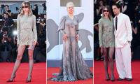 Suki Waterhouse puts on a leggy display in a chic £5k Saint Laurent lace minidress as she joins her fiancé Robert Pattinson at the Primetime premiere during the Venice International Festival