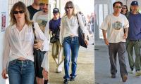 Suki Waterhouse and her fiancé Robert Pattinson sport cutting edge looks as they depart Venice Film Festival after loved-up red carpet appearance