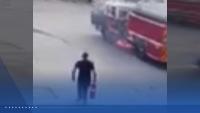 Watch: Fire engine catches fire at Massachusetts gas station as firefighters act fast