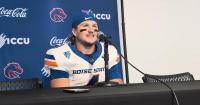 Boise State quarterback Maddux Madsen talks after 34-27 loss to Oregon