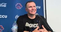 Boise State coach Spencer Danielson talks after 34-27 loss to Oregon