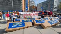 European steel industry carries coffins to protest cheap imports