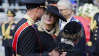 The moment Queen Mette-Marit of Norway breaks down in tears at father-in-law King Harald V's funeral