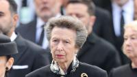 Princess Anne is sombre as she supports her godson, King Haakon of Norway, at the funeral of his father, King Harald V