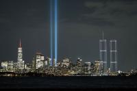 2,977 lights recreate twin towers over new york harbor 25 years after 9/11