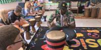 Bluefield Intermediate students learn how to play traditional drums