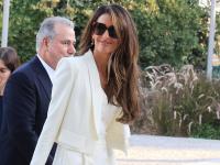 Amal Clooney Wears an All-White Suit in Greece