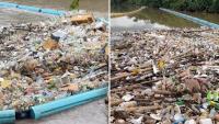 A River Interceptor Hauling a Mountain of Plastic Before it Reaches the Ocean is Shown in this Panama Video.