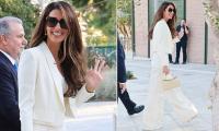 Amal Clooney has another style moment in three-piece white trouser suit as she joins her mother at AI event in Athens