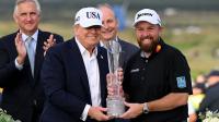 Donald Trump booed and cheered as he presents Shane Lowry with Irish Open trophy