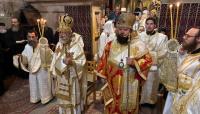 Metropolitan Pimen of Rivne concelebrates with Jerusalem Church hierarch