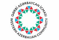 Western Azerbaijan Community calls on Armenia to refrain from steps that could undermine peace process