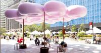 pink inflatable canopy brings soft shade to new york’s streetscape
