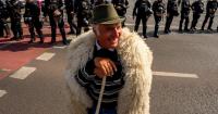 Photos of Romanian farmers protesting export restrictions