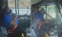 Bus driver caught on camera appearing to doze off at the wheel before crashing into trees in Atlanta