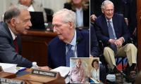 Excruciating moment wheelchair-bound Mitch McConnell, 84, has to be told what to do as he struggles to speak in Senate meeting