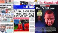 Kenyan newspapers, Sep 17: Detectives run after man who allegedly stabbed girlfriend at aunt's home