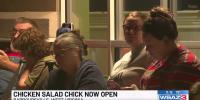 Customers wait in line overnight for Chicken Salad Chick opening