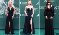 Christina Aguilera, 45, wows in a plunging black gown as she joins youthful Eva Herzigová, 53, and Monica Bellucci, 61, at Prince Albert II of Monaco Foundation gala