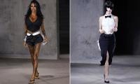 Katie Price shows off the results of her latest boob job in a plunging waistcoat as she and Kelly Osbourne hit the catwalk for Natasha Zinko X OnlyFans London Fashion Week show