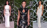 Kim Kardashian sizzles in busty sequin dress as she joins Eva Longoria and Katy Perry at Narrative Art opening night gala
