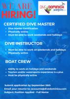 VACANCY ANNOUNCEMENT: Certified Dive Master, Boat Crew etc