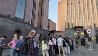 Russians living in Armenia stood in line at the polling station in Yerevan.