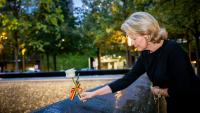 Queen Mathilde of Belgium tears up at the 9/11 memorial in New York