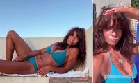 Jenny Powell, 58, shows off her toned figure in a teal bikini as she soaks up the sun in Portugal