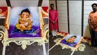 Kalyan Artist Rituraj Khairnar Creates 70-Foot Ganesh Rangoli At DCP Atul Zende’s Residence For Ganeshotsav