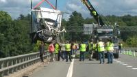 Crane hoists box truck from Merrimack River after I-293 crash; 7 people sent to hospitals