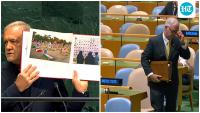 Iran's Pezeshkian flashes Minab victims' photos during UNGA address, US envoy walks out