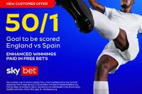 England vs Spain: Get 50/1 for a goal to be scored with Sky Bet
