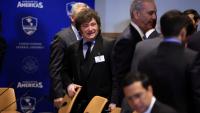 Argentine President Javier Milei dances with yeshiva students after receiving Lover of Israel prize
