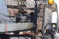 Two Belarusian trucks hit by drone strikes on the Russian border. One completely burned down VIDEO