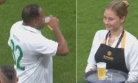 Now THAT'S a hydration break! Legends match is stopped so players can drink BEER and a shot in hilarious scenes