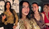 Dua Lipa wows in a vintage crochet top as she poses with lookalike mum Anesa, 54, and sister Rina, 25, at her cousin's lavish Albanian wedding