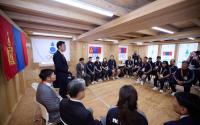 PM Uchral Visits Mongolian Team Headquarters at Asian Summer Games