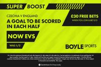 Czech Rep vs England Super Boost: A goal to be scored in each half with BOYLE Sports – NOW EVS (was 1/2)