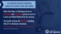 Attorney General Jeff Jackson Reaches $98,000 Medicaid Fraud Settlement Over Fake Nurse