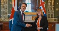 British foreign secretary reiterates support for the Falklands in meeting with Cheryl Roberts