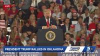 President Donald Trump talks about moving to Oklahoma during Durant rally