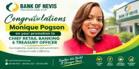 Bank of Nevis Congratulates Monique Pogson on Promotion to Chief Retail Banking and Treasury Officer