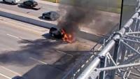Traffic camera shows vehicle fire on Interstate 235 in Des Moines